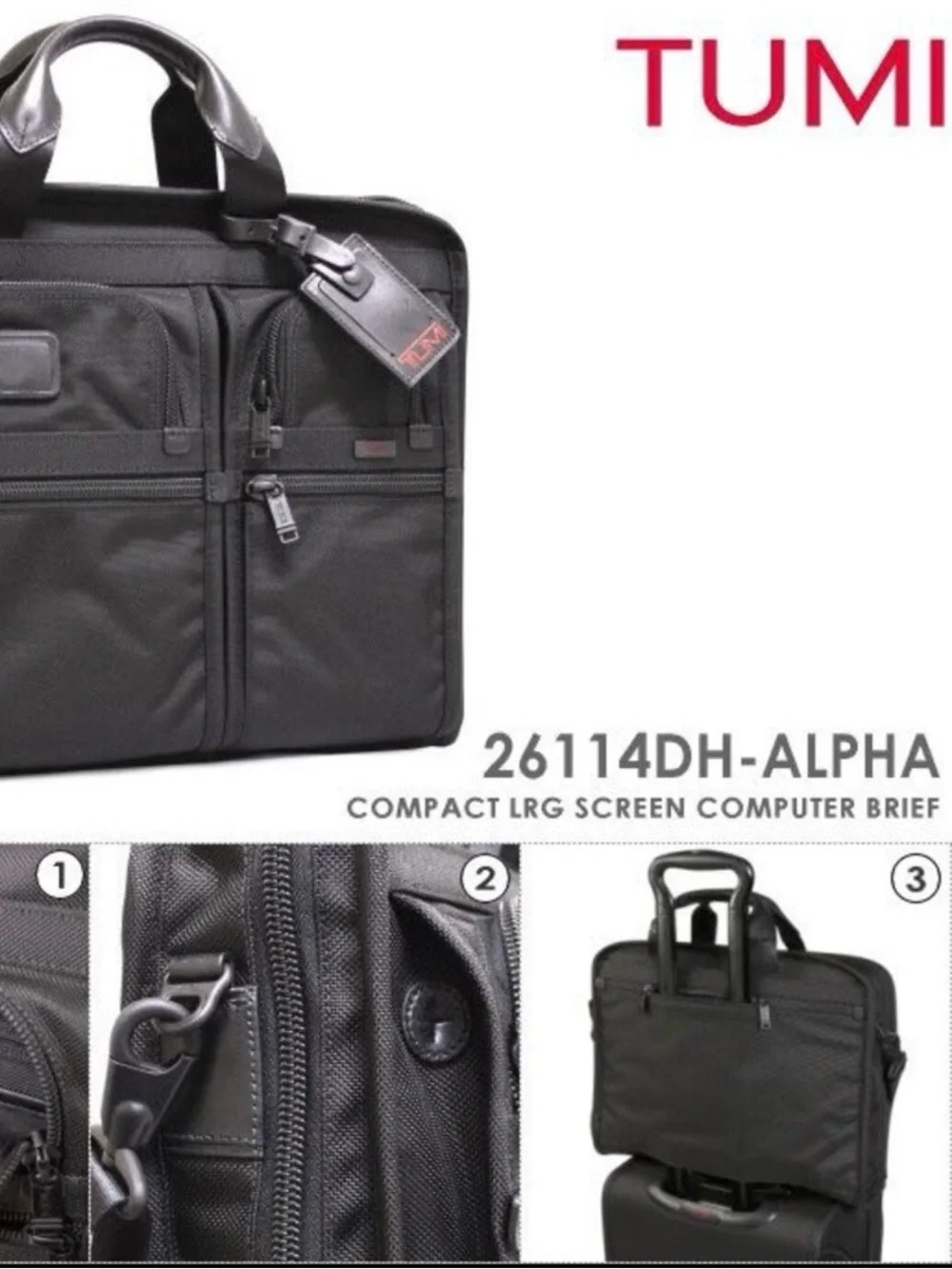 Tumi Black Alpha 26114DH Compact Briefcase